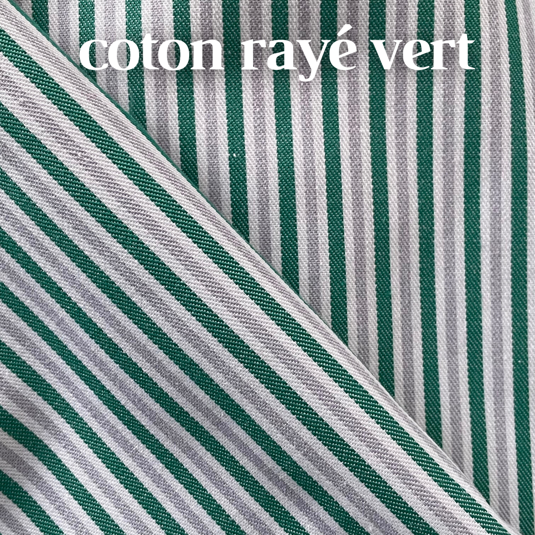 le set couture tissu coton raye vert violet 