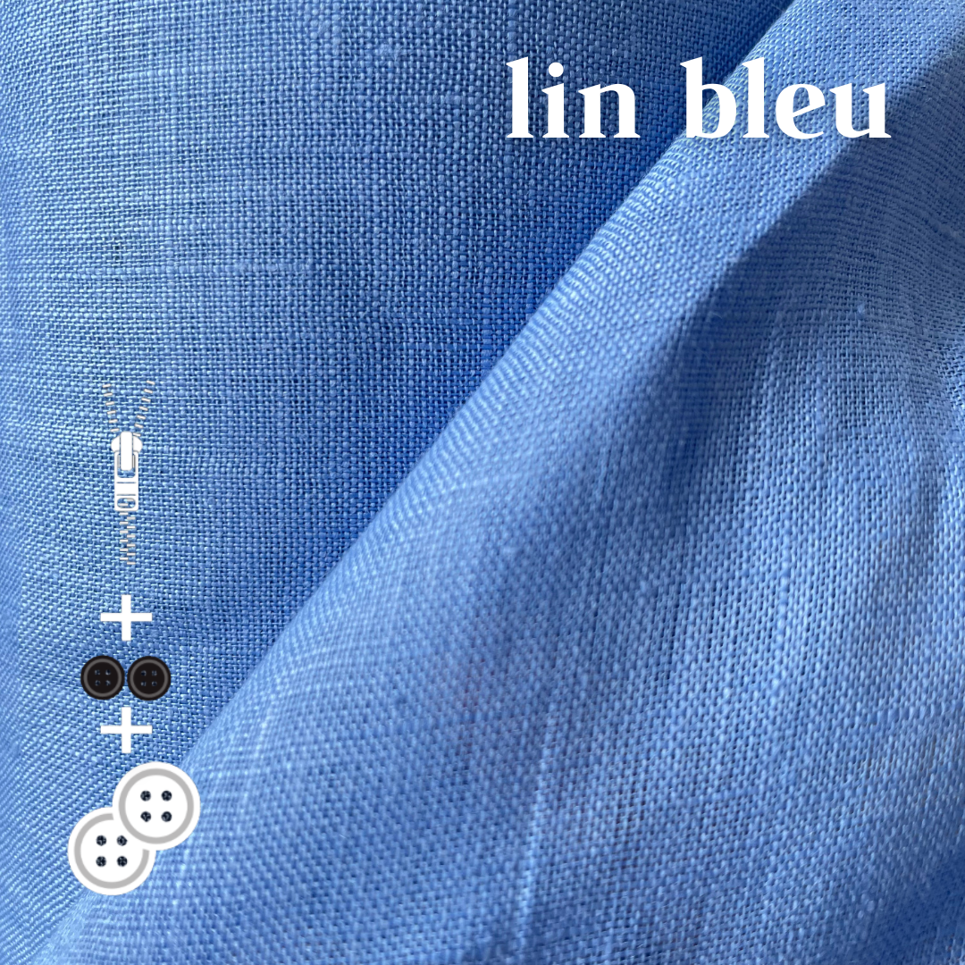 set couture pantalon lin bleu